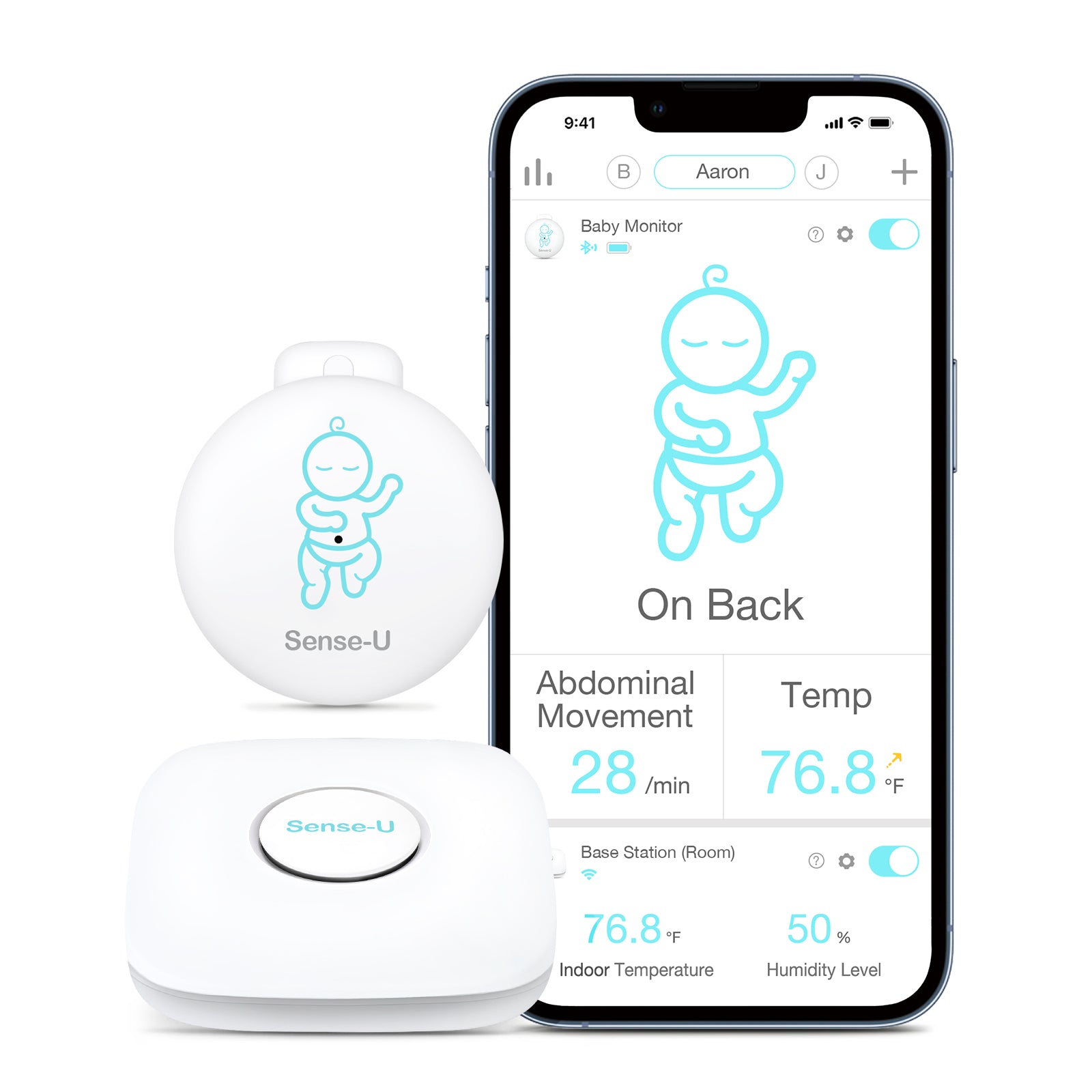 stemning servitrice forkæle Baby Monitor 3: Tracks abdominal movement, rollover, temp, anywhere –  Sense-U