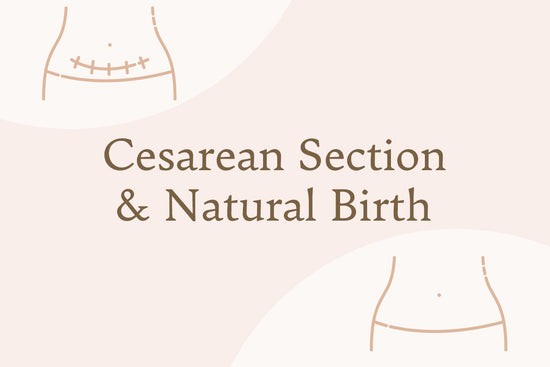 Illustration comparing cesarean section and natural birth. The image shows a simple line drawing of a lower abdomen with a C-section incision on top and a natural birth abdomen below, with the text “Cesarean Section & Natural Birth” in the center.