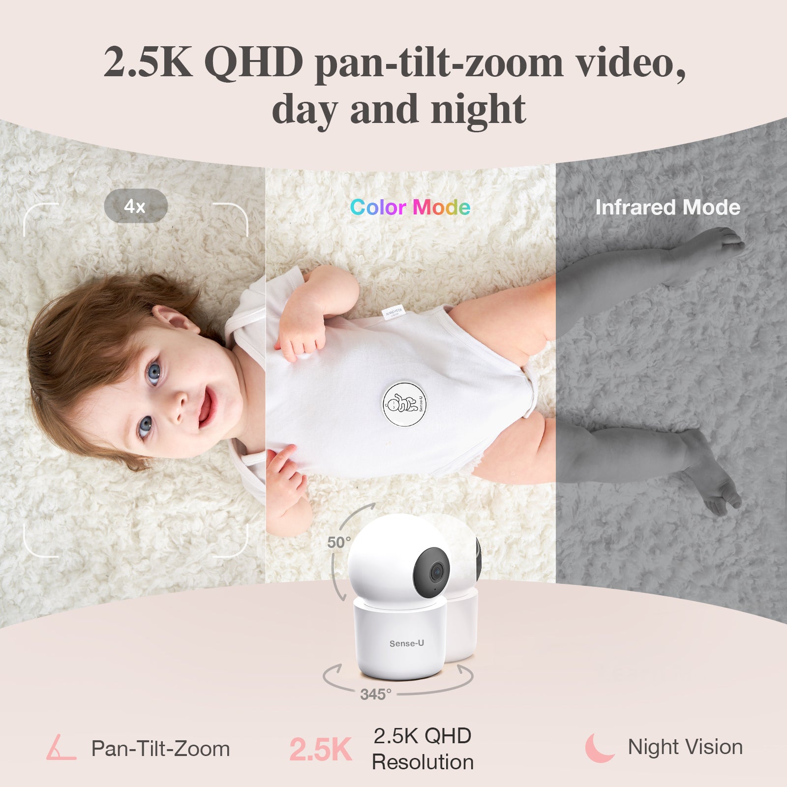 Sense-U AI 2K Baby Camera Monitor with Sensor-Free Breathing Detection
