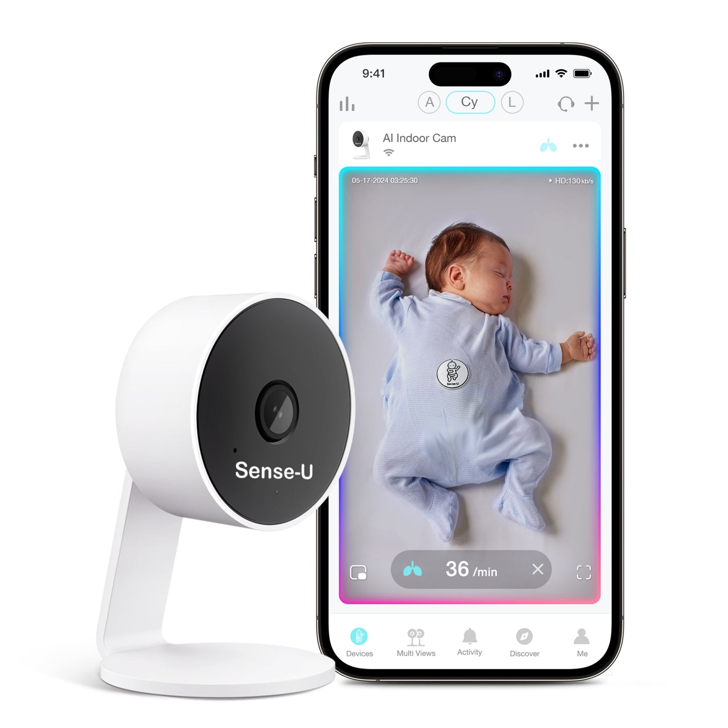 Sense-U AI Indoor Camera Monitor with Sensor-Free Breathing Detection