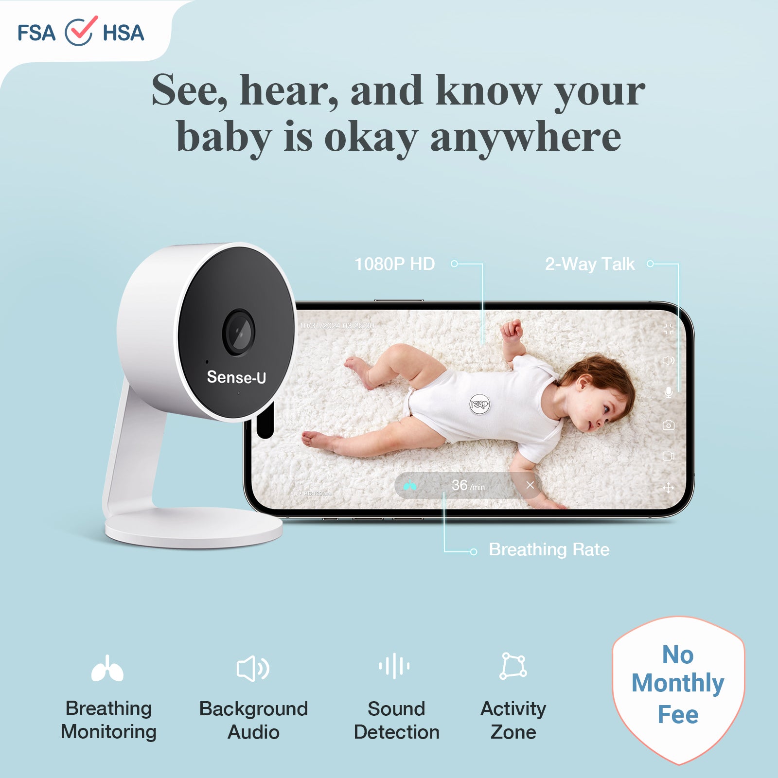 Sense-U Baby Monitor store Station+Sensor+camera+clipsx10