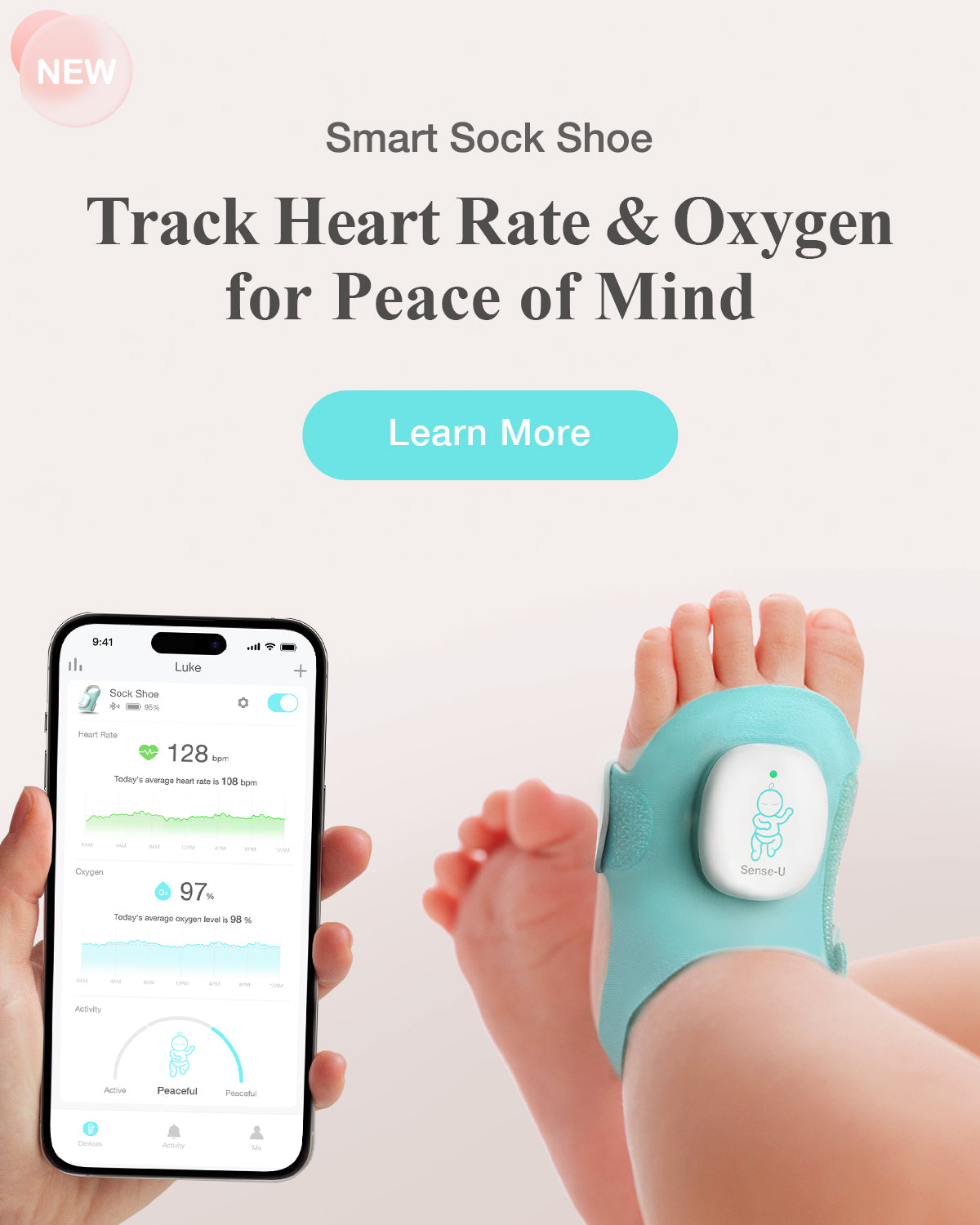 Owlet Dream Sock Sense-U Smart Baby Sock Track Sleep Heart