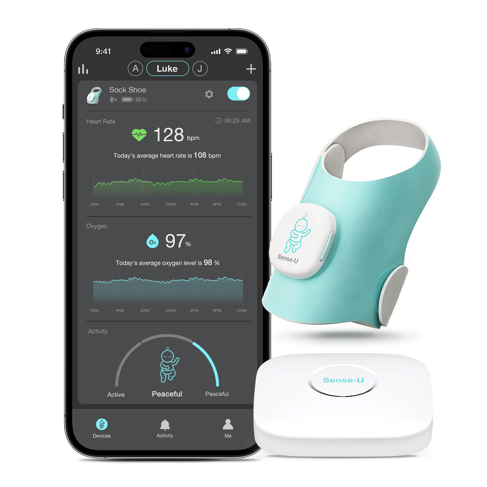 Sense-U Smart Sock Shoe Baby Monitor-Track Heart Rate, Oxygen Anywhere