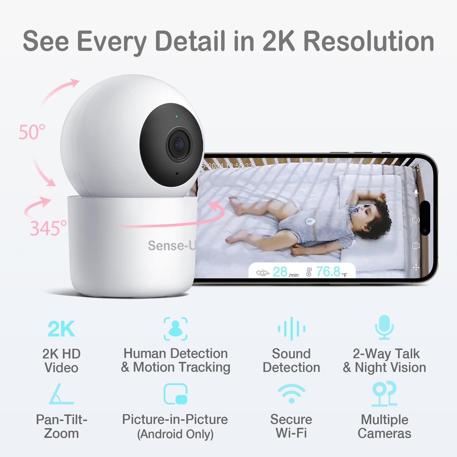 Monitor de bebé con cámara 360°