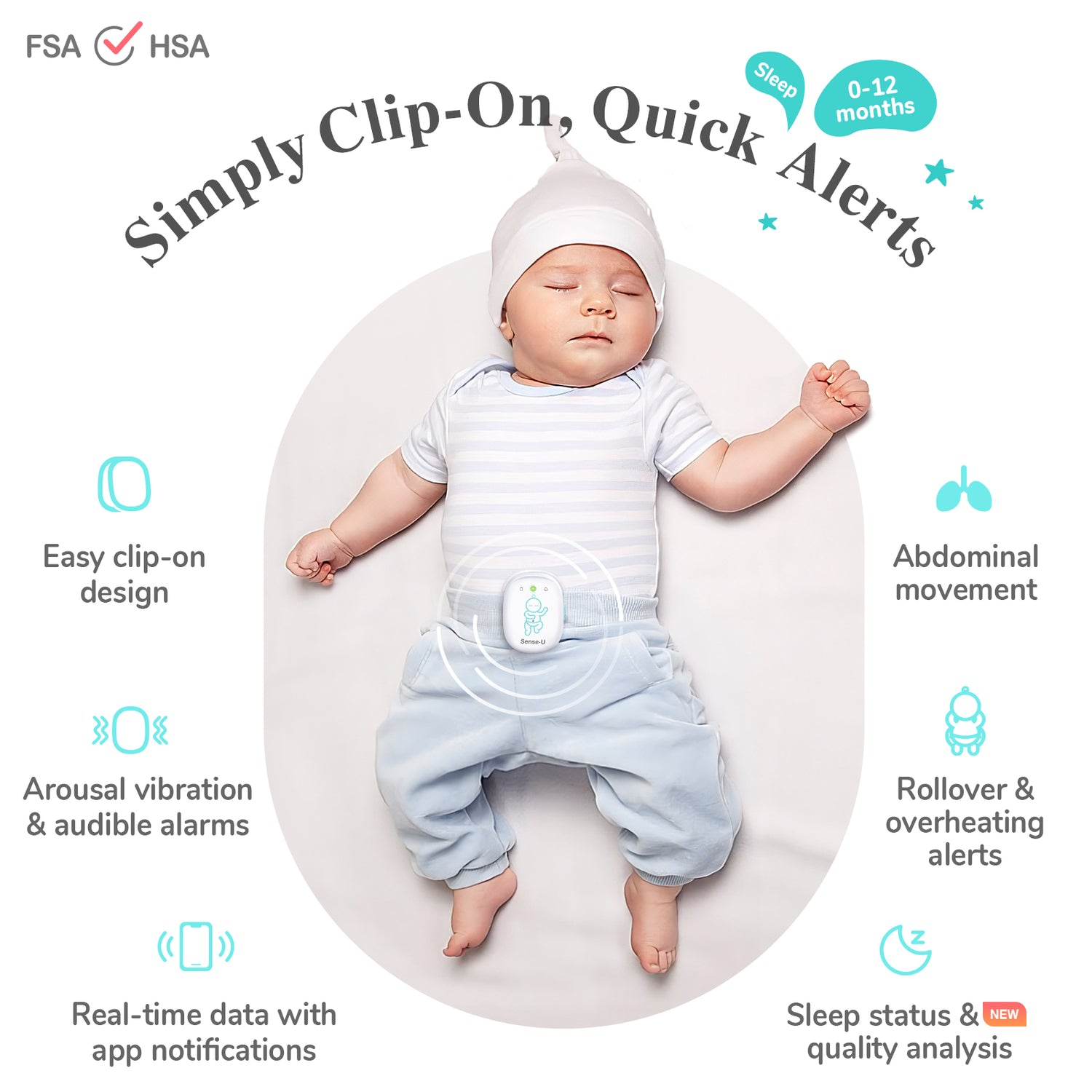 Sense-U Pro Baby Breathing Monitor: Real-time Breathing Movement/Rollover/Overheating Alerts with Arousal Vibration, Audible Alert and App Sense-U Pro Baby Breathing Monitor: Real-time Breathing Movement/Rollover/Overheating Alerts with Arousal Vibration, Audible Alert and App