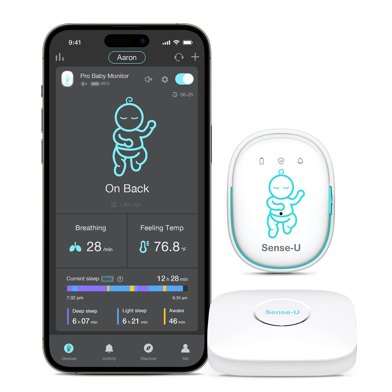 Sense-U baby monitor 3: abdominal movement, rollover, temp anywhere