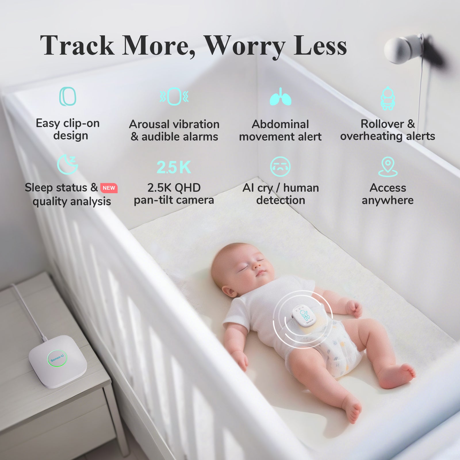 Sense-U 2K bundle: abdominal movement,rollover,temp,2K video,anywhere