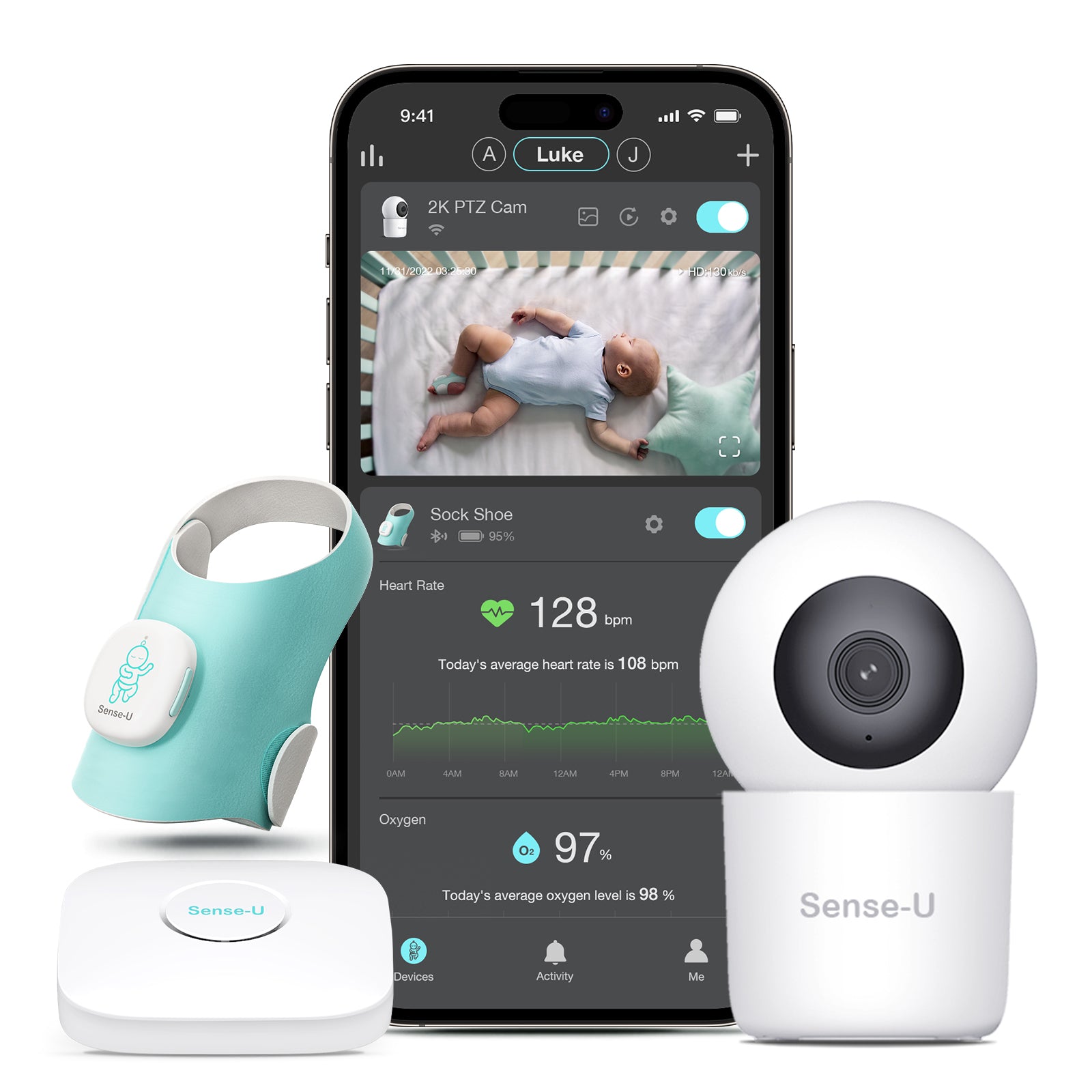 Sense Monitor Monitor inteligente para bebés Sense-U: movimiento de respiración, giro ...
