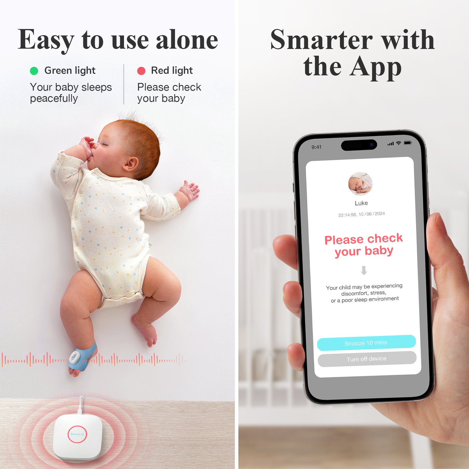 Sense-U Smart Sock Shoe Baby Monitor-Track Heart Rate, Oxygen Anywhere
