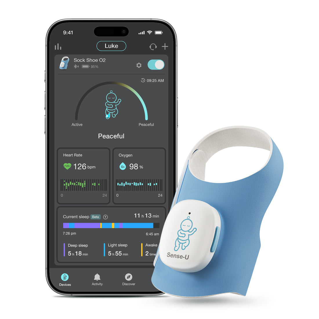 Monitor inteligente para bebés Sense-U: movimiento de respiración, giro ...