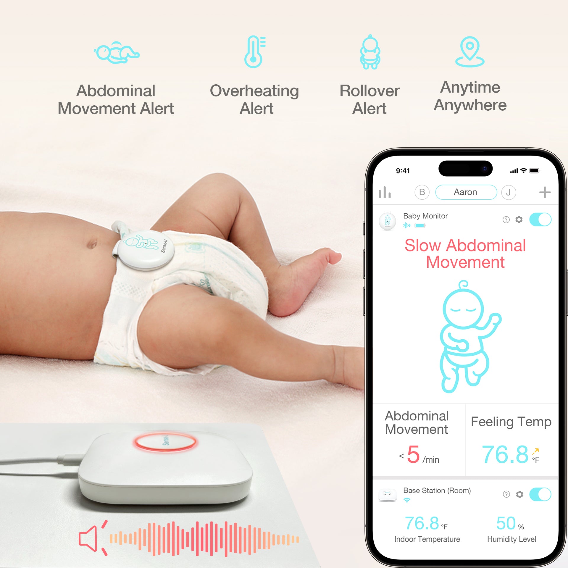 Sense-U呼吸ベビーモニター : 体動, 体感温度, 寝姿勢