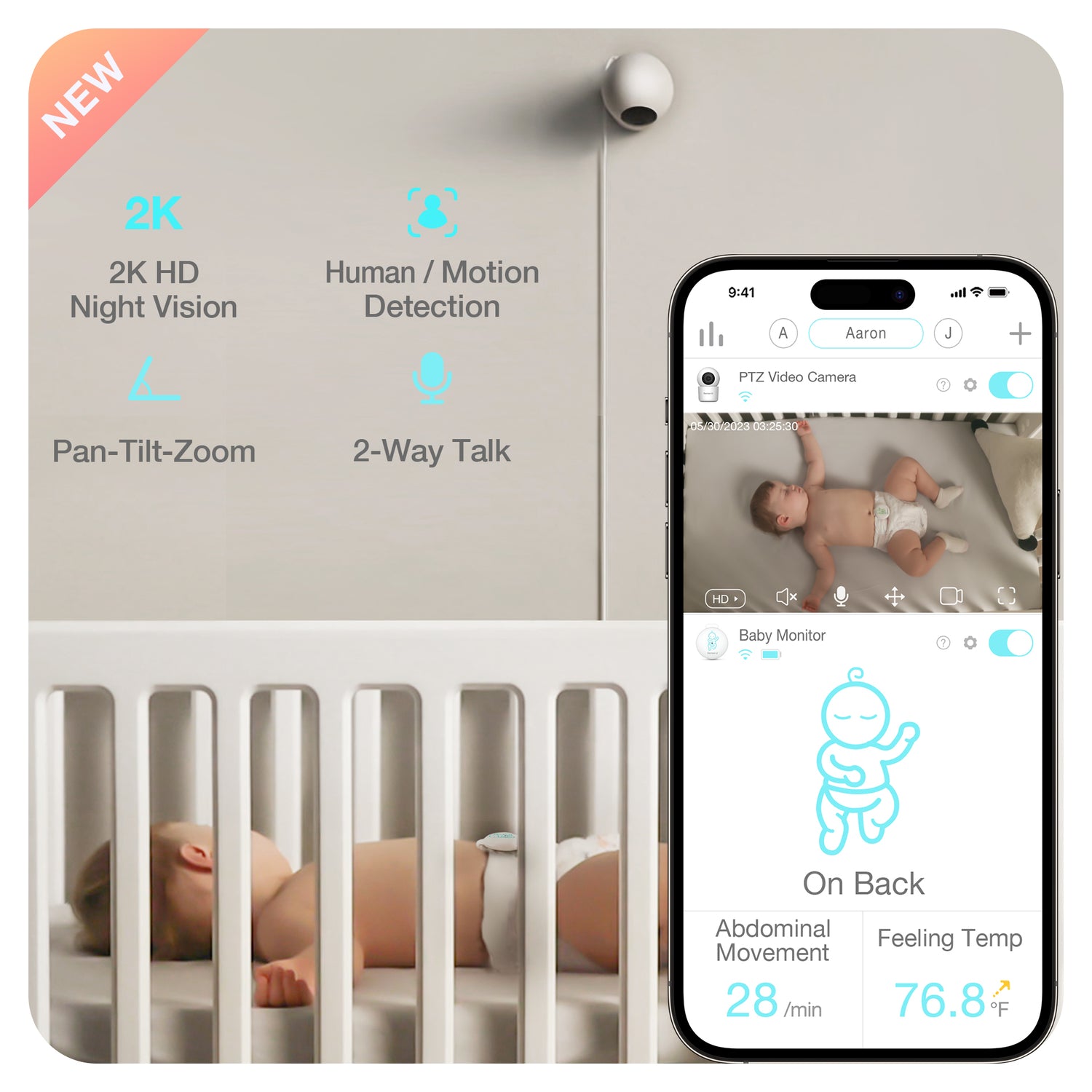 Baby Monitor 3: Tracks abdominal movement, rollover, temp, anywhere –  Sense-U