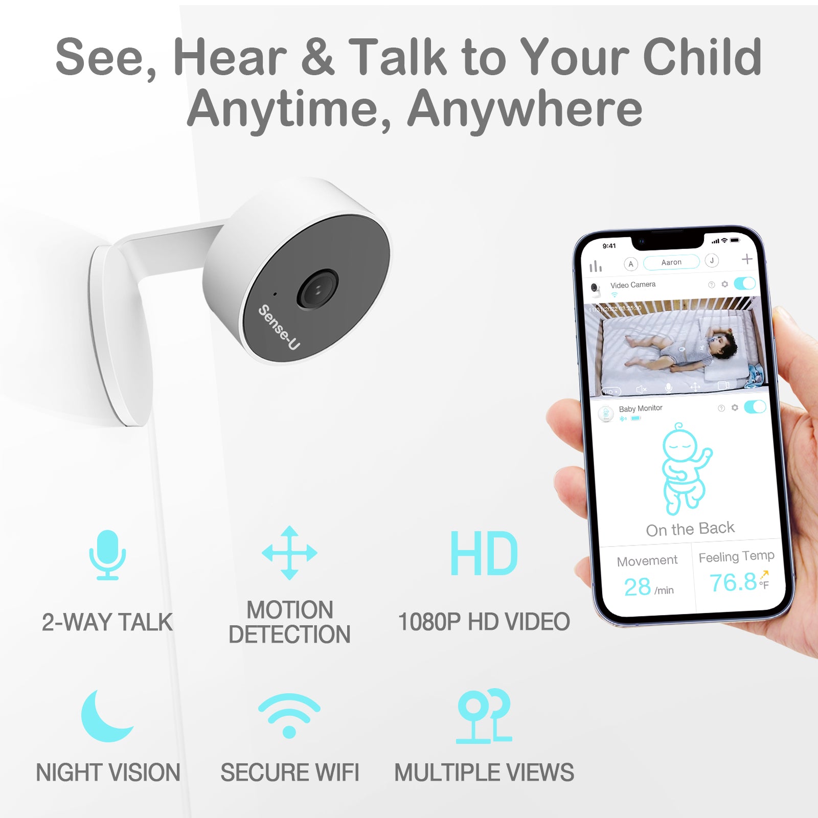 Sense-U Video Camera 2: 1080P HD, 2-Way Talk, Night Vision,Secure WiFi